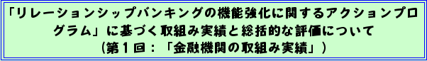 「リレーションシップバンキングの機能強化に関するアクションプログラム」に基づく取組み実績と総括的な評価について(第1回:「金融機関の取組み実績」)